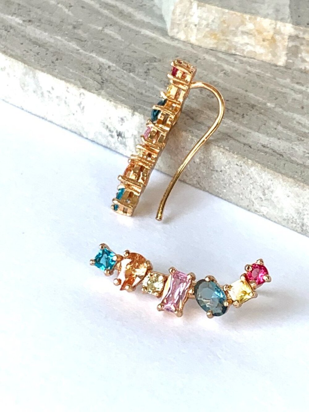 NEW Anthropologie Rainbow Stone Crawler Earrings